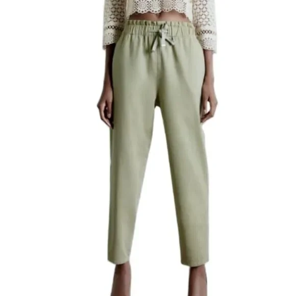 NWT ZARA PAPERBAG PANTS LIGHT KHAKI | 7999/301 - Picture 4 of 6